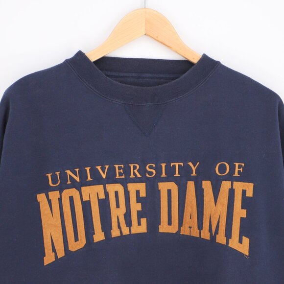 VINTAGE 90s University of Notre Dame Crewneck Sweatshirt Navy Gold Size XL - Picture 3 of 7